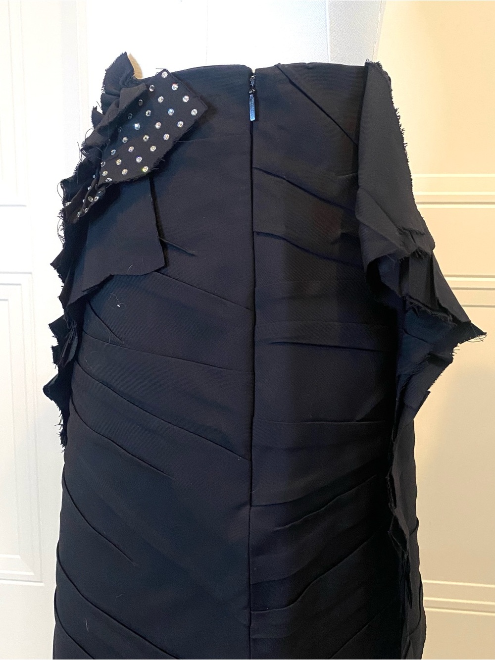 Saint Laurent Paris Black Asymmetrical Mini Skirt Crystal Ruffle Trim EU 38 US 6 - Picture 6 of 16